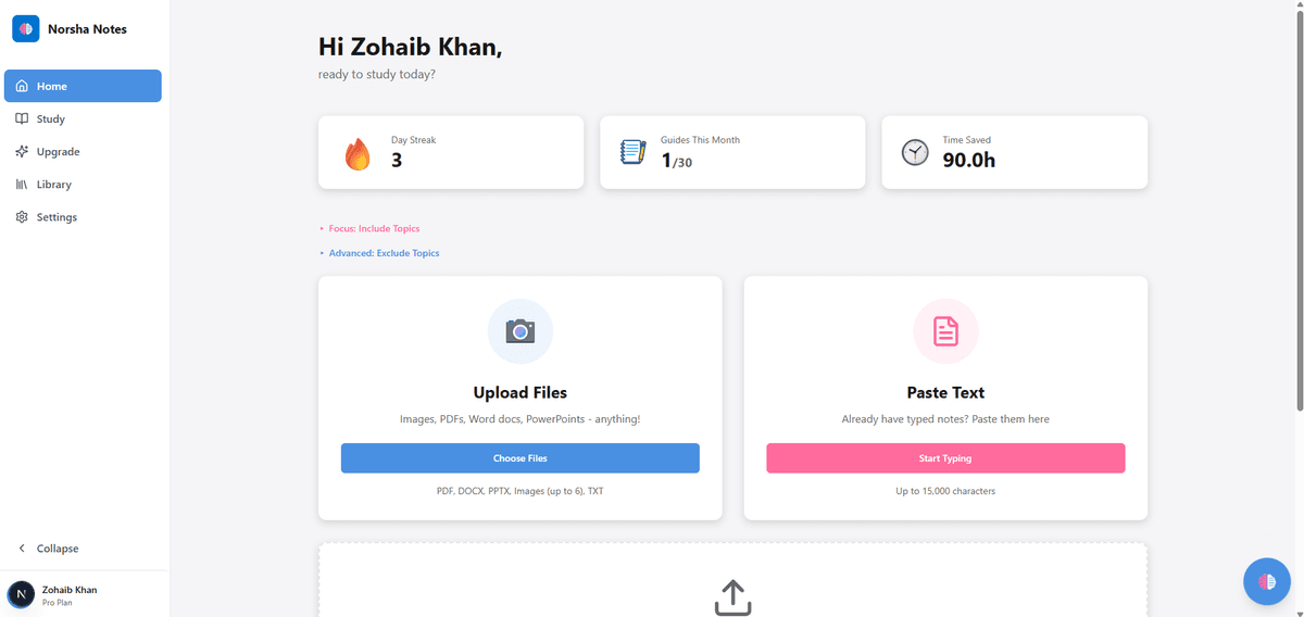 Day streak and stats dashboard