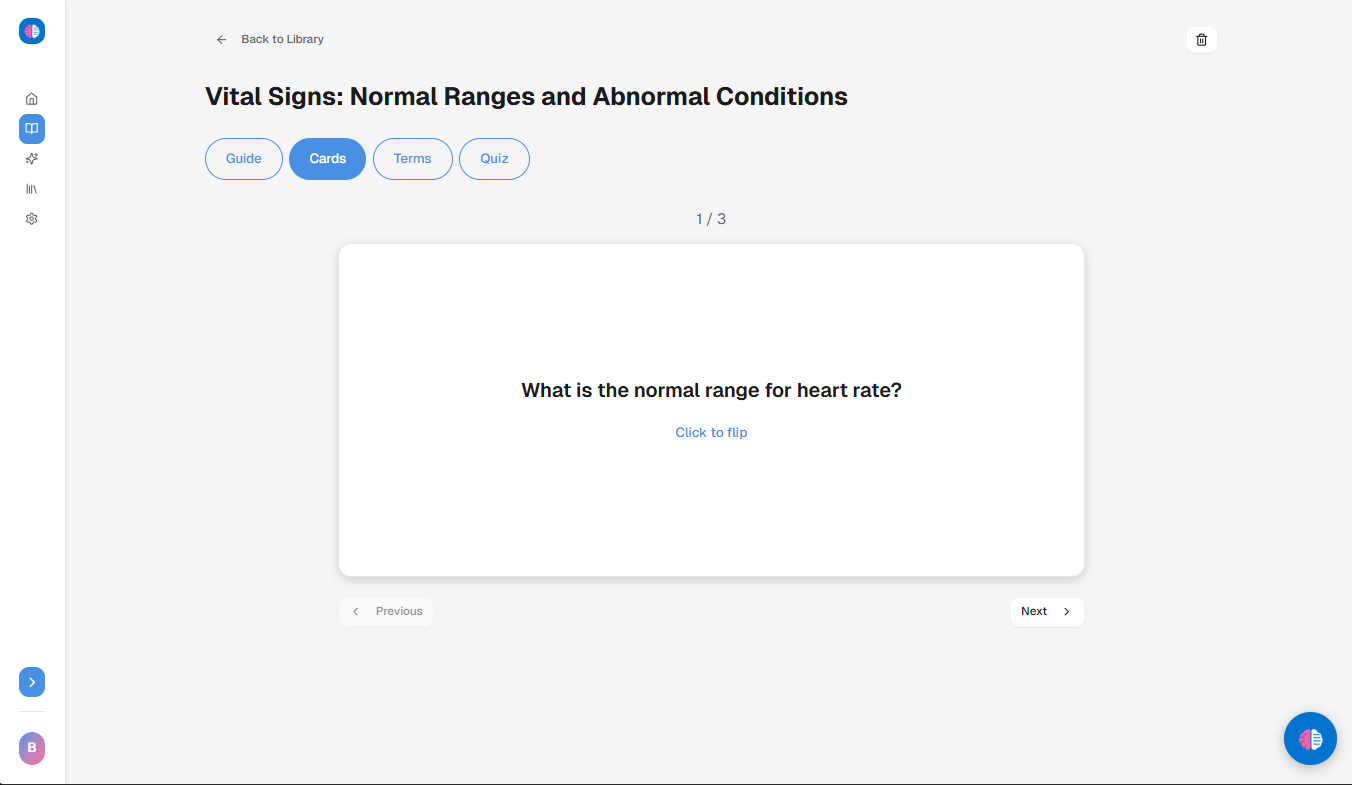 Flashcards interface