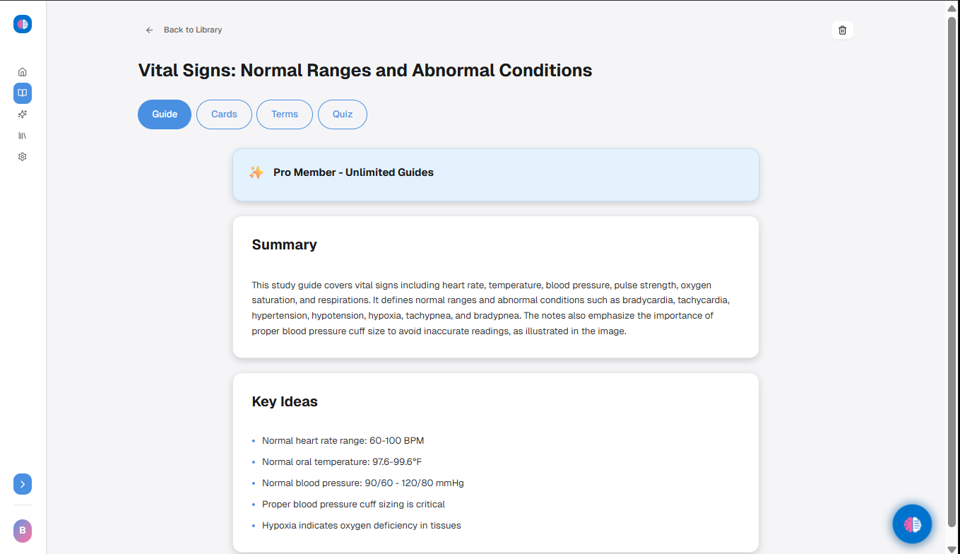 Study guide interface